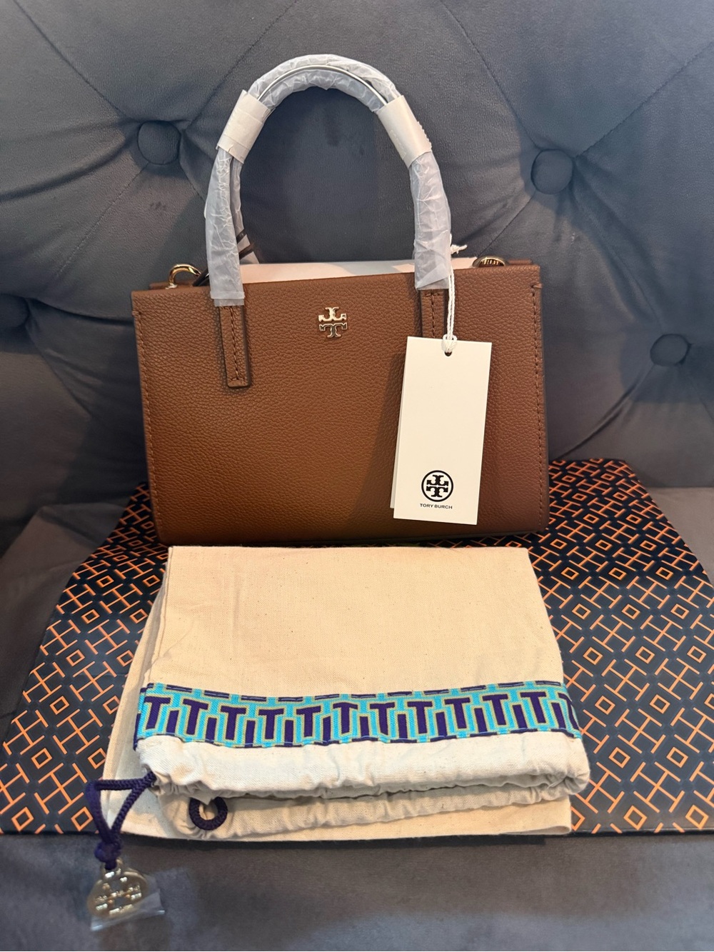 🔥NWT Tory Burch Blake Mini Tote in Cortado brown pebbled leather features gold🔥 - Picture 12 of 16